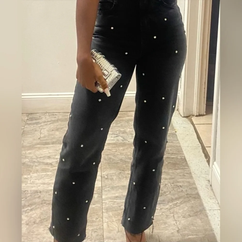 Zara Black Embellished Rhinestone Vintage Style Jeans Sz 6 *U - Picture 2 of 8